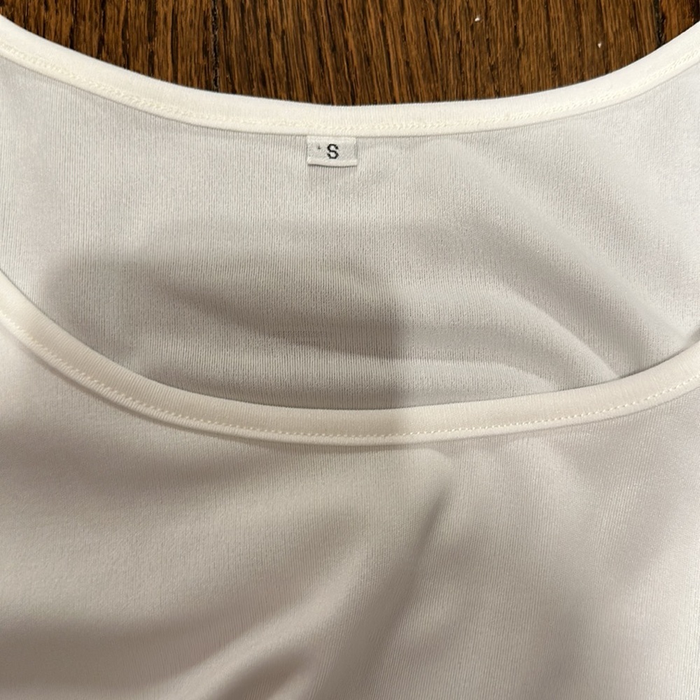 White Flower Appliqué Ballon Sleeve Mini Fitted Stretchy Maternity Dress Small - Picture 7 of 12